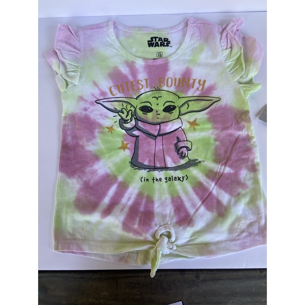 Star Wars Mandalorian Grogu Baby Yoda T-Shirt Sz 10 Youth Pink Green Tie-Dye NWT